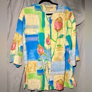 Jams World 90s Vintage Rosebud buttoned Tunic top Sz medium